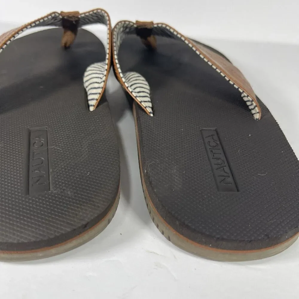 Nautica Clarkson 2 Men's Flip Flop Sandals Size 13 Brown Faux Leather Thong